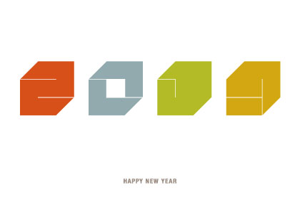 「2014」の文字をキューブ状にデザインしたシンプルでクールな年賀状イラストテンプレート