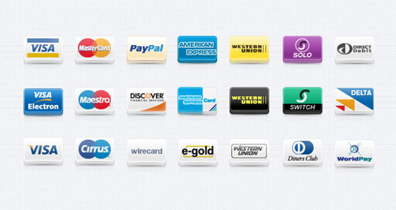 クレジットカードをデザインしたPNGアイコンセット。Visaカードやアメリカンエクスプレスなど。