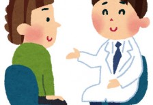 フリー素材 問診を受ける患者さんと笑顔で説明をするお医者さんのイラスト