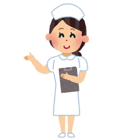 フリー素材 バインダーを持って手で案内しているポーズの看護婦さんを描いたイラスト