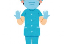 青いオペ着を来た手術室看護師を描いた可愛いイラスト