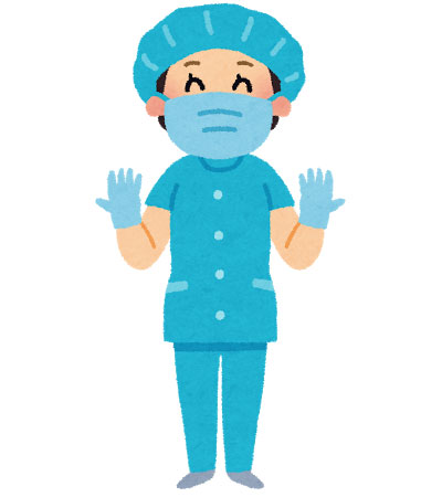 フリー素材 青いオペ着を来た手術室看護師を描いた可愛いイラスト