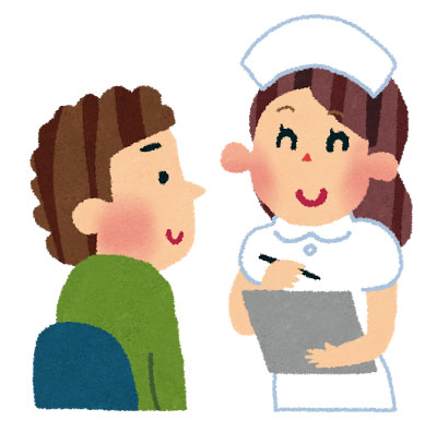 患者さんの話をメモを取りながら問診している看護婦さんを描いたイラスト