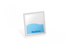 袋に入った青い粉薬のイラストアイコン。医療や健康がテーマのデザインに。