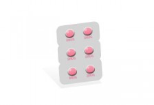 パッケージに入ったピンク色の錠剤を描いたイラスト。医療や健康がテーマのデザインに。