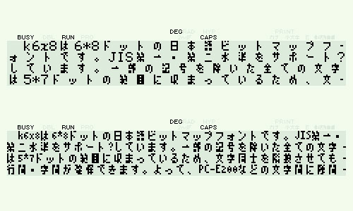 6×8 ドットの日本語ビットマップフリーフォント「k6x8」