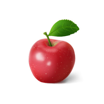 無料素材 ぴかぴかの光沢感のあるリンゴを描いた綺麗なイラストアイコン