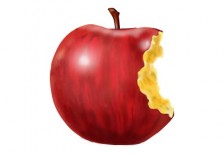 かぶりついたリンゴをリアルなタッチで描いたイラストアイコン