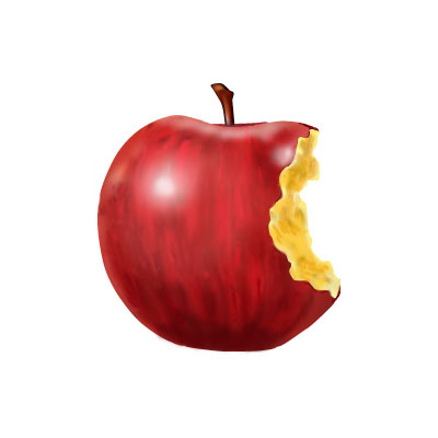 無料素材 かぶりついたリンゴをリアルなタッチで描いたイラストアイコン