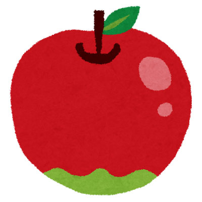 フレッシュなリンゴを描いた可愛いイラスト。赤と緑のコントラストが綺麗。