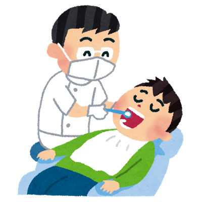 優しそうな歯医者さんに治療をしてもらっている男の子を描いた可愛いイラスト