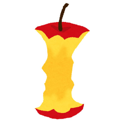 リンゴの芯を描いたイラスト。手描き感のある柔らかいタッチが可愛い雰囲気。