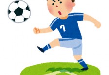 セットプレーでコーナキックを蹴るサッカー選手を描いた可愛いイラスト