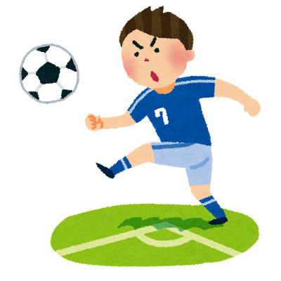 セットプレーでコーナキックを蹴るサッカー選手を描いた可愛いイラスト