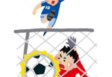 サッカーの試合でゴールが決まった瞬間を描いたスピード感のあるイラスト