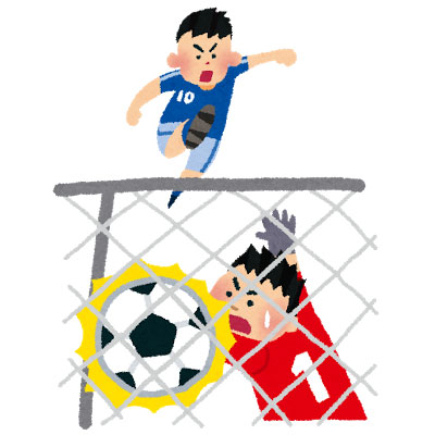 無料素材 サッカーの試合でゴールが決まった瞬間を描いたスピード感のあるイラスト