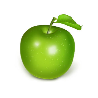 グリーンアップルをリアルに描いたイラストアイコン。質感や陰影に光沢感まで丁寧。