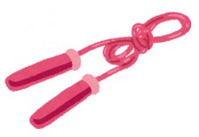ピンクの縄跳びのイラスト。手書き感のあるザラザラしたタッチが可愛いデザイン。