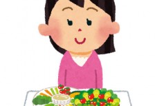 彩り豊かなサラダを食べるベジタリアンの女性のイラスト