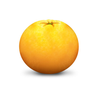 まんまるなオレンジを描いたイラストアイコン。ザラザラした質感や透明感のある水滴までリアル。