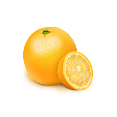 果汁の滴る断面がリアルに描いたみずみずしいオレンジのイラストアイコン