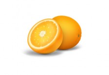 ２つのオレンジを並べて描いたイラストアイコン。地面に柔らかく落ちた影が立体感のある雰囲気。