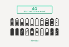 バッテリーをモチーフにしたアイコンセット。充電中や残量を表したアイコンが40種類。