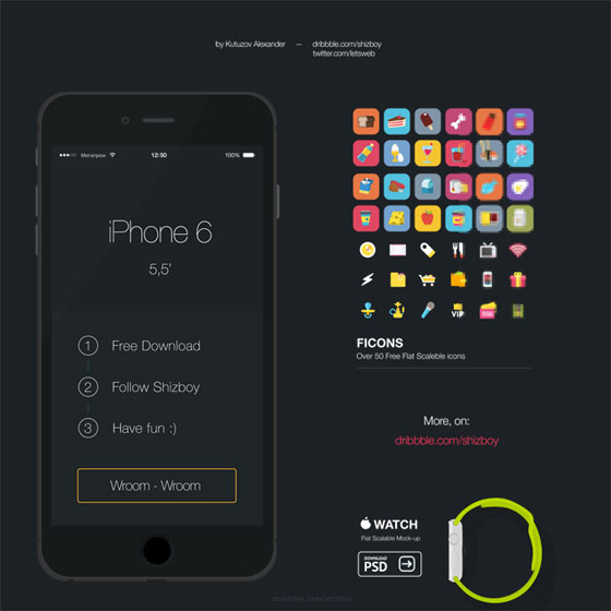iPhone6Plusをフラットデザインで再現したモックアップテンプレートPSD