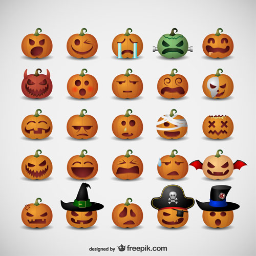 ハロウィンかぼちゃのジャック・オー・ランタンの楽しいエモーションアイコンセット