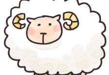 正面を向いた羊のイラスト。きょとんとした表情が可愛いデザイン。