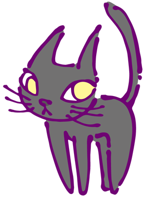 ツンとした表情の黒猫のイラスト。強弱のついたアウトラインが柔らかい雰囲気。