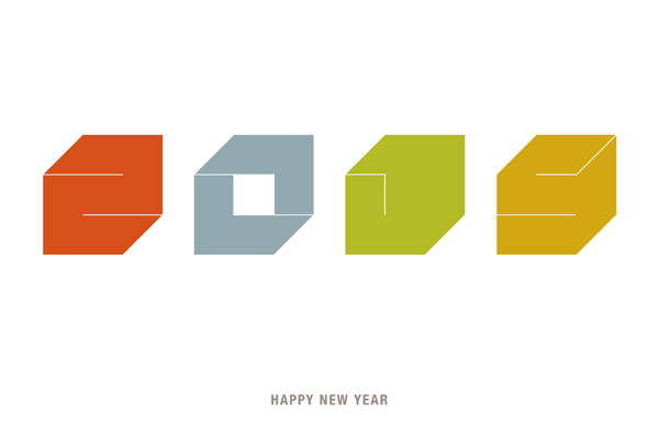 フリー素材 15 の文字をキューブ型にデザインした年賀状イラストテンプレート