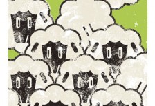 ひしめき合う可愛い羊の2015未年の年賀状イラストテンプレート