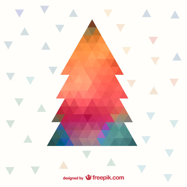 クリスマスツリーをポリゴン風の三角形でデザインしたクリスマスカードテンプレート
