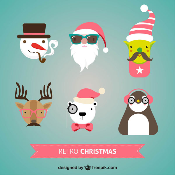 サンタやシロクマにペンギンなどクリスマス風キャラクターのベクターイラスト