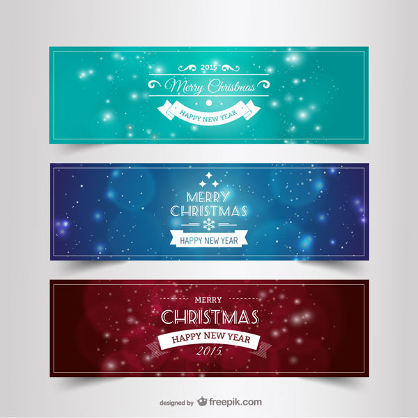 光の装飾が綺麗なクリスマスカードのベクターテンプレート3色セット