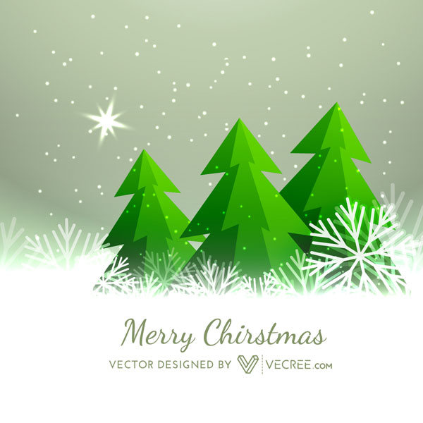 無料素材 モミの木と雪がモチーフのクリスマスカードのイラストテンプレート