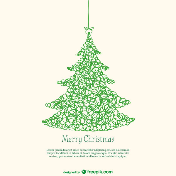 フリー素材 クリスマスツリーを落書き風のラインで描いたベクターイラストテンプレート