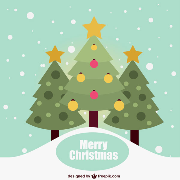 3本のクリスマスツリーを描いた爽やかなクリスマスカードベクターテンプレート