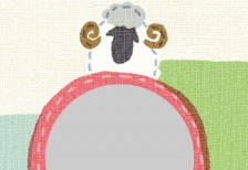 羊と謹賀新年の文字を刺繍でデザインした未年用の年賀状イラストテンプレート