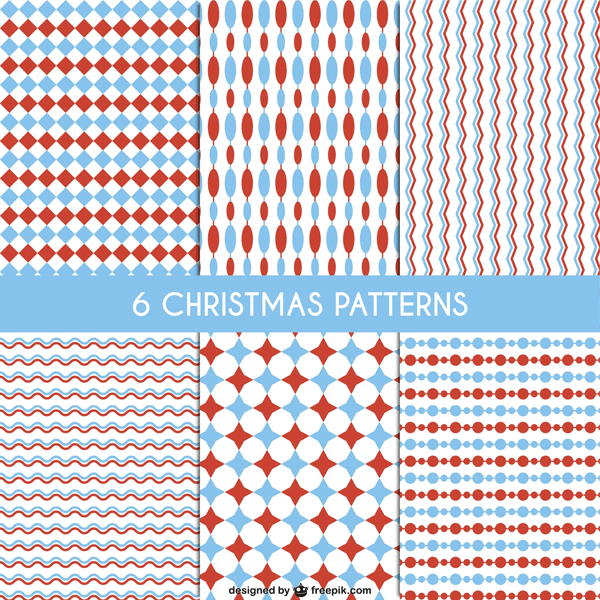 クリスマスをイメージした赤と青の爽やかなベクターパターンセット