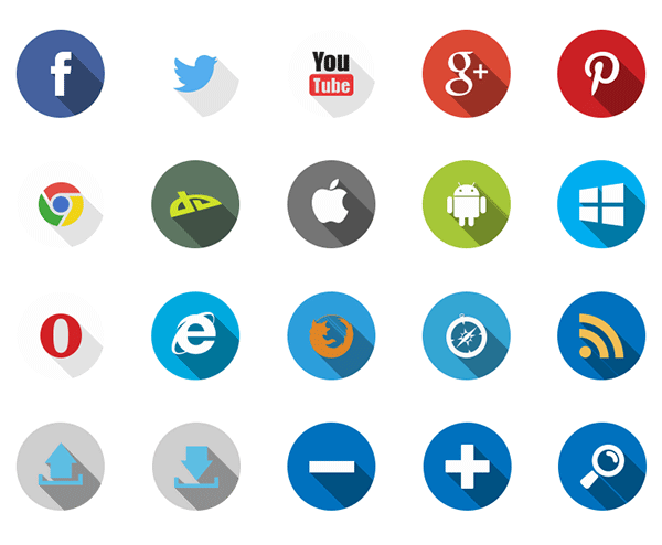 フリー素材 フラットデザインとロングシャドウスタイルのwebアイコンセット