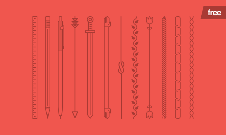 定規や鉛筆に剣などのイラストでデザインされた飾り罫線ベクターセット