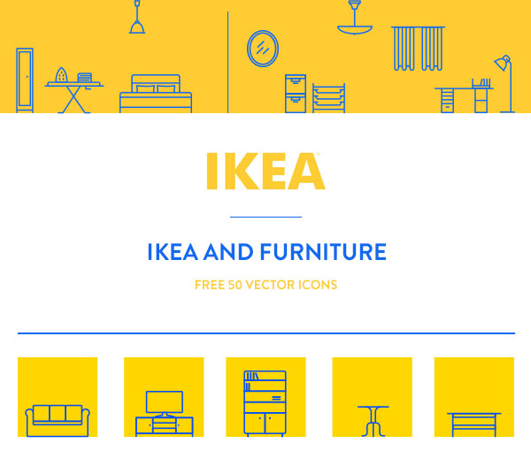 IKEAの家具やインテリアがテーマのベクターアイコンセット