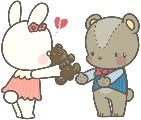 クマにチョコレートをあげるも断れるうさぎの可愛いイラスト バレンタインデーデザインに