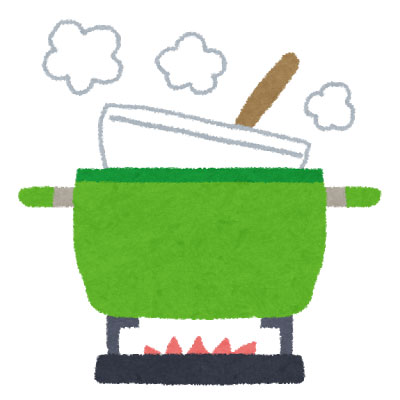 火にかけたお鍋にボウルを入れて、湯煎しているところを描いたイラスト