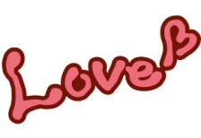 「Love」のタイトル文字のガーリーで可愛いイラスト。バレンタインデーデザインに。