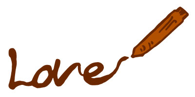 チョコペンで描いた「Love」のタイトル文字の可愛いイラスト