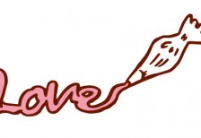 ピンク色のホイップクリームで描いた「LOVE」のタイトル文字のイラスト