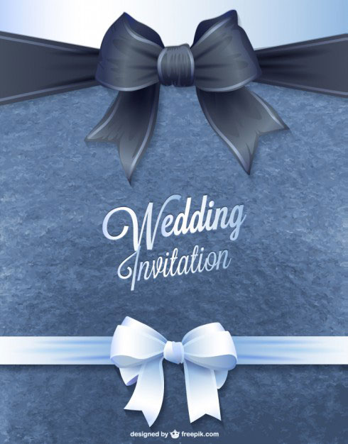 フリー素材 大きなリボンをリアルに描いた結婚式の招待状のベクターイラストテンプレート